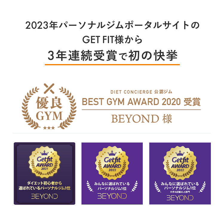 2023年パーソナルジムポータルサイトのGET FIT様から3年連続受賞で初の快挙